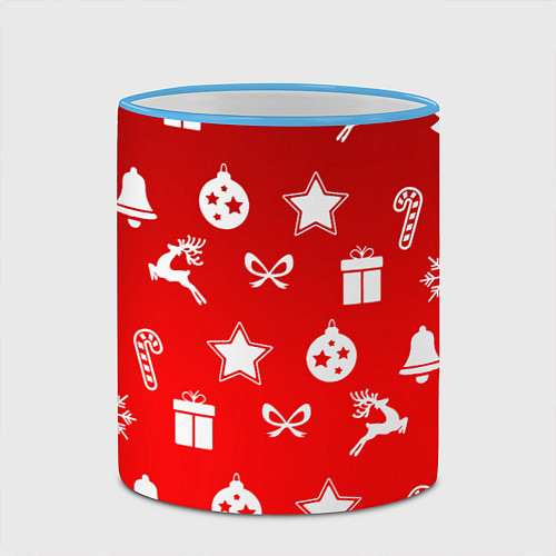Кружка цветная Новогодний узор красный градиент / 3D-Небесно-голубой кант – фото 2