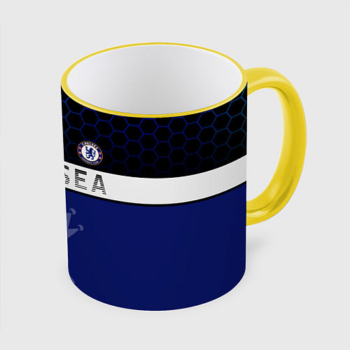 Кружка цветная FC Chelsea London ФК Челси Лонон / 3D-Желтый кант – фото 1