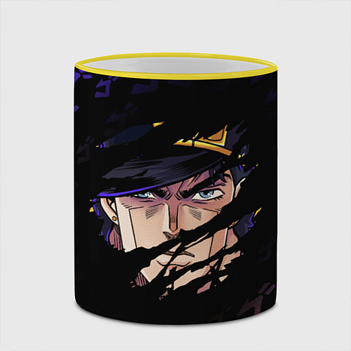 Кружка цветная JOJOS BIZARRE ADVENTURE ЛИЦО ГЕРОЯ / 3D-Желтый кант – фото 2