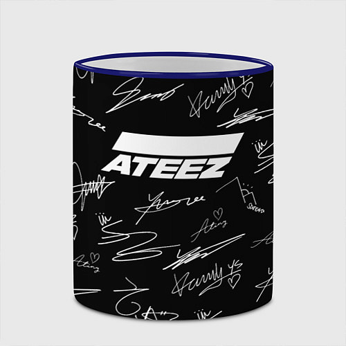 Кружка цветная ATEEZ БЕЛЫЕ АВТОГРАФЫ УЗОР / 3D-Синий кант – фото 2