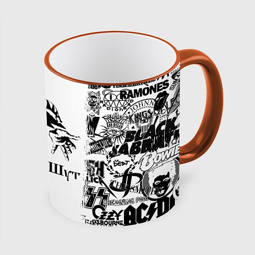 Кружка цветная КОРОЛЬ И ШУТ ЧЁРНО БЕЛЫЙ КЛОУН / 3D-Оранжевый кант – фото 1