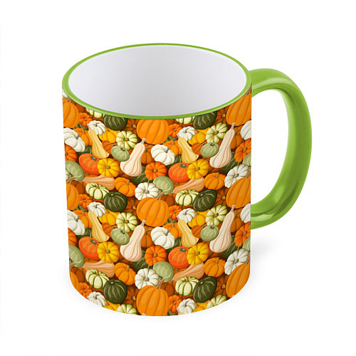 Кружка цветная Тыквы Pumpkin / 3D-Светло-зеленый кант – фото 1