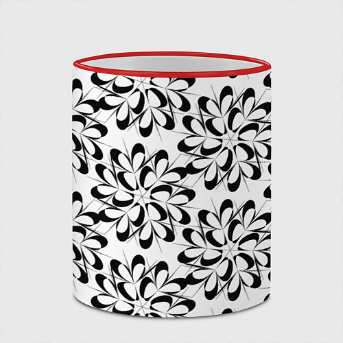 Кружка цветная Чёрные цветы на белом / 3D-Красный кант – фото 2