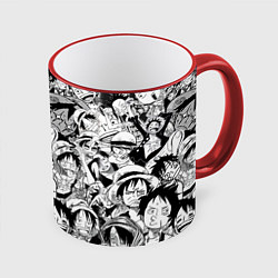 Кружка 3D МАНКИ Д ЛУФФИ ЧЁРНО БЕЛЫЙ, цвет: 3D-красный кант