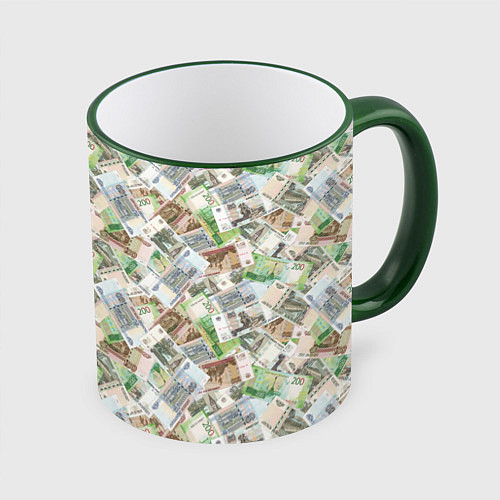 Кружка цветная Деньги РФ Рубли / 3D-Зеленый кант – фото 1