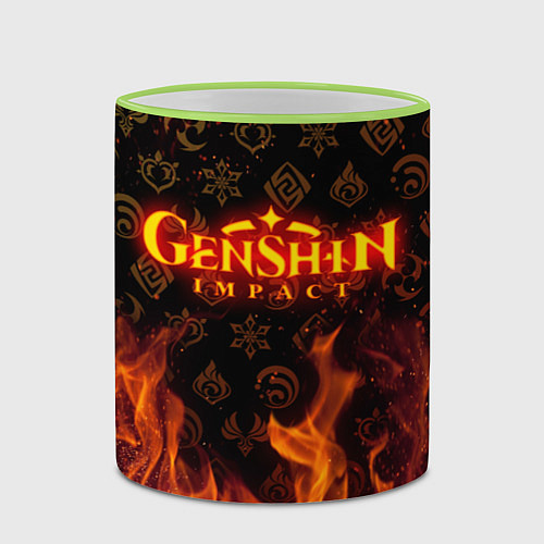 Кружка цветная GENSHIN IMPACT FIRE SYMBOL ОГНЕННАЯ СТИХИЯ / 3D-Светло-зеленый кант – фото 2
