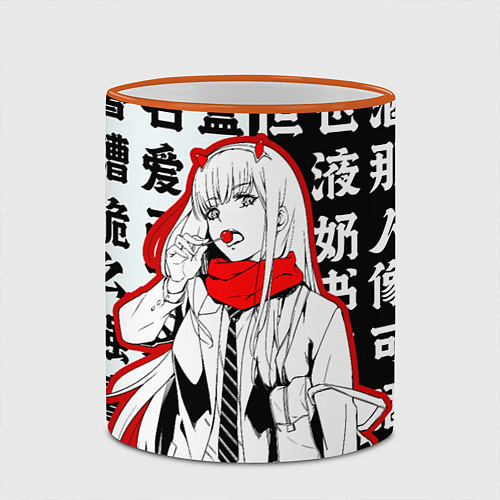 Кружка цветная ZERO TWO с чупачупсом на Иероглифах Любимый во фра / 3D-Оранжевый кант – фото 2