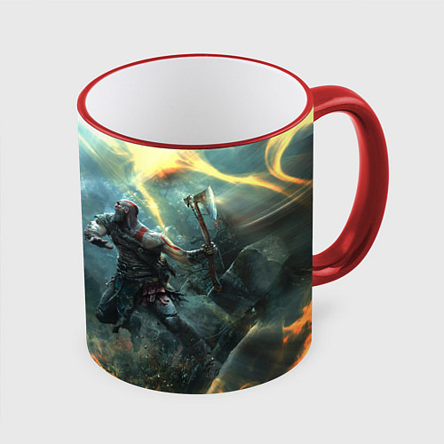Кружка цветная God of War Fighting / 3D-Красный кант – фото 1