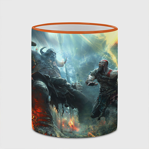 Кружка цветная God of War Fighting / 3D-Оранжевый кант – фото 2