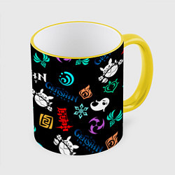 Кружка 3D Электро стихия Геншин, цвет: 3D-желтый кант