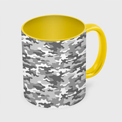 Кружка 3D Серый Военный Камуфляж, цвет: 3D-белый + желтый