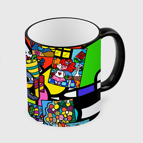 Кружка цветная Romero Britto - emoji / 3D-Черный кант – фото 1