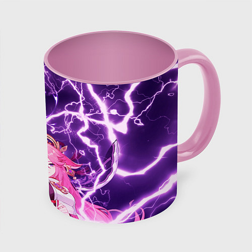 Кружка цветная Genshin Impact - Яэ и Эи / 3D-Белый + розовый – фото 1