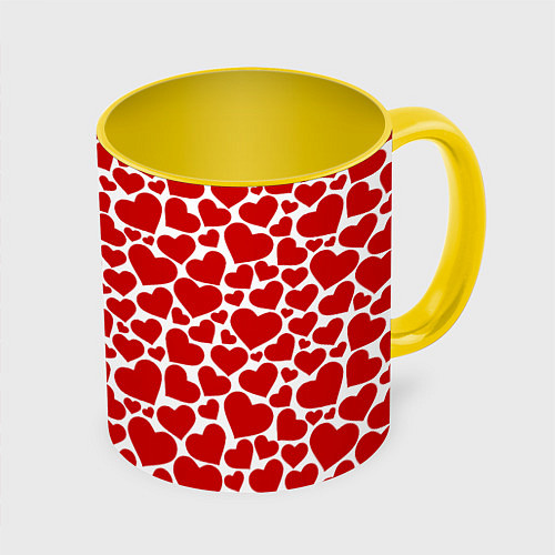 Кружка цветная Красные Сердечки LOVE / 3D-Белый + желтый – фото 1