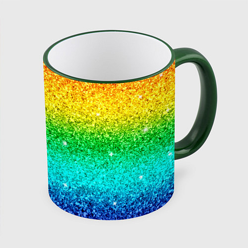 Кружка цветная Блестки радуга / 3D-Зеленый кант – фото 1