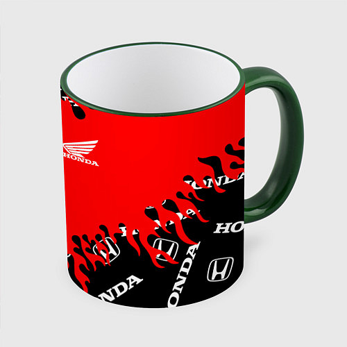 Кружка цветная Honda нарисованный огонь / 3D-Зеленый кант – фото 1