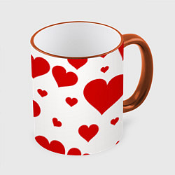 Кружка 3D Красные сердечки Heart, цвет: 3D-оранжевый кант