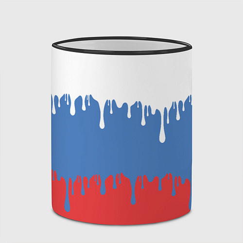 Кружка цветная Флаг России потёки / 3D-Черный кант – фото 2