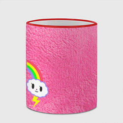 Кружка 3D Облачко на розовом мехе с радугой парная, цвет: 3D-красный кант — фото 2