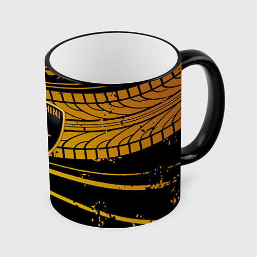 Кружка цветная Lamborghini - Следы от шин / 3D-Черный кант – фото 1