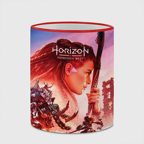 Кружка цветная Horizon Forbidden West game poster / 3D-Красный кант – фото 2