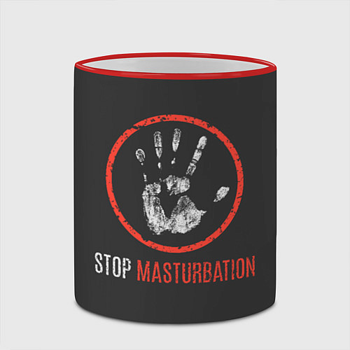 Кружка цветная STOP MASTURBATION / 3D-Красный кант – фото 2