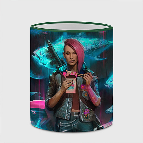 Кружка цветная Cyberpunk Ви / 3D-Зеленый кант – фото 2