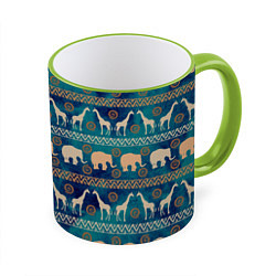 Кружка 3D Жирафы и слоны, цвет: 3D-светло-зеленый кант