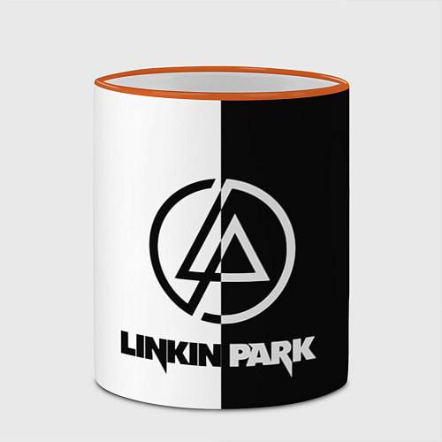 Кружка цветная Linkin Park ЧБ / 3D-Оранжевый кант – фото 2