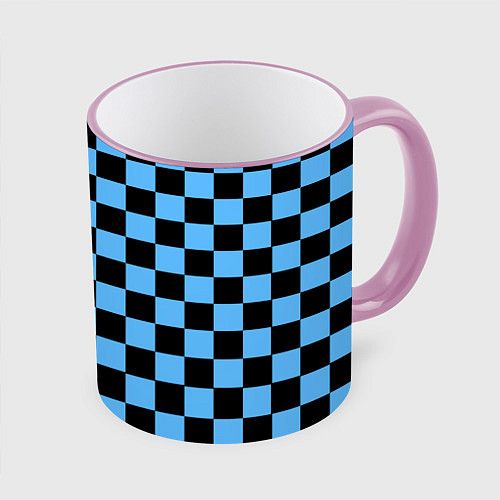 Кружка цветная Шахматная доска Синяя / 3D-Розовый кант – фото 1