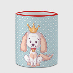 Кружка 3D Милая собачка с короной на фоне сердечек, цвет: 3D-красный кант — фото 2