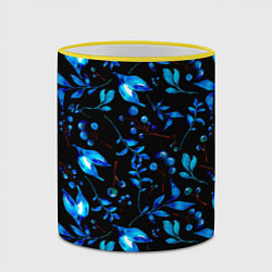 Кружка 3D Ночные синие листья, цвет: 3D-желтый кант — фото 2