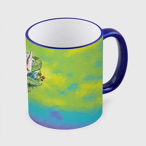 Кружка цветная Лиса фенек среди цветов / 3D-Синий кант – фото 1