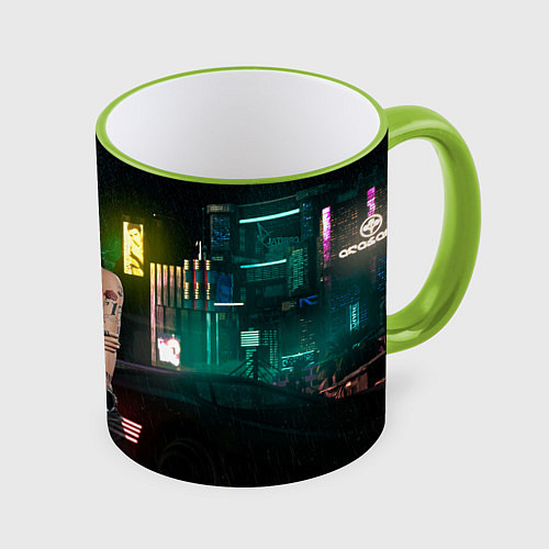 Кружка цветная Judy cyberpunk2077 / 3D-Светло-зеленый кант – фото 1