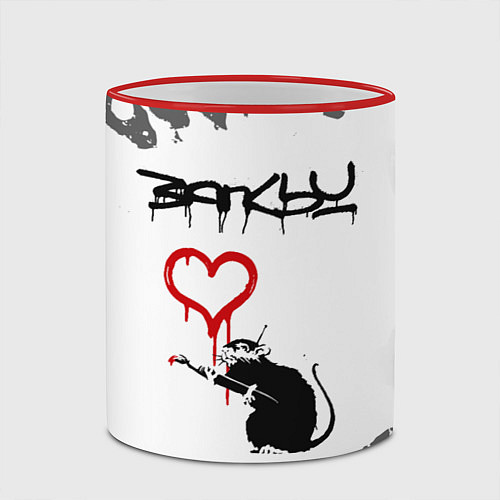 Кружка цветная БЭНКСИ - КРЫСА И СЕРДЕЧКО Брызги / 3D-Красный кант – фото 2