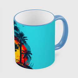 Кружка 3D Hawaii Солнце, Пальмы, цвет: 3D-небесно-голубой кант
