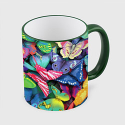 Кружка 3D Стая бабочек Pattern, цвет: 3D-зеленый кант