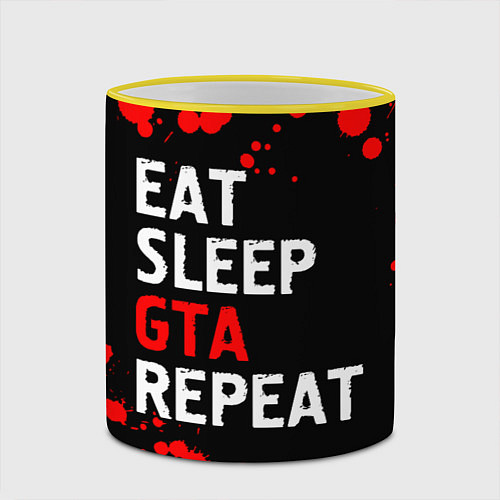 Кружка цветная Eat Sleep GTA Repeat - Брызги / 3D-Желтый кант – фото 2