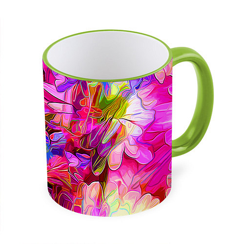 Кружка цветная Красочный цветочный паттерн Floral pattern / 3D-Светло-зеленый кант – фото 1