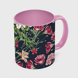 Кружка 3D Цветы Розовые, цвет: 3D-белый + розовый