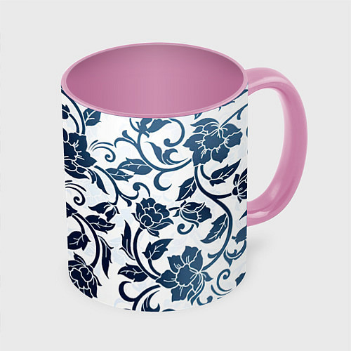 Кружка цветная Гжелевые цветы / 3D-Белый + розовый – фото 1