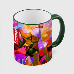 Кружка 3D Красочный летний цветочный паттерн Summer color pa, цвет: 3D-зеленый кант