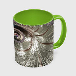 Кружка 3D Fractal pattern Spiral Серебристый фрактал спираль, цвет: 3D-белый + светло-зеленый
