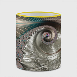 Кружка 3D Fractal pattern Spiral Серебристый фрактал спираль, цвет: 3D-желтый кант — фото 2