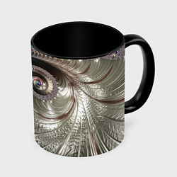 Кружка 3D Fractal pattern Spiral Серебристый фрактал спираль, цвет: 3D-белый + черный