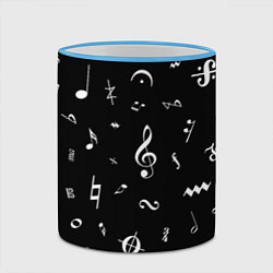 Кружка 3D Нотные Знаки Белые на Черном, цвет: 3D-небесно-голубой кант — фото 2