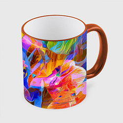 Кружка 3D Красочный цветочный паттерн Лето Colorful floral p, цвет: 3D-оранжевый кант