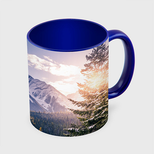 Кружка цветная Горы Лес Солнце / 3D-Белый + синий – фото 1