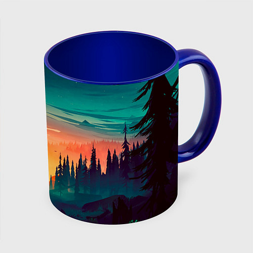Кружка цветная Лес на закате природа / 3D-Белый + синий – фото 1