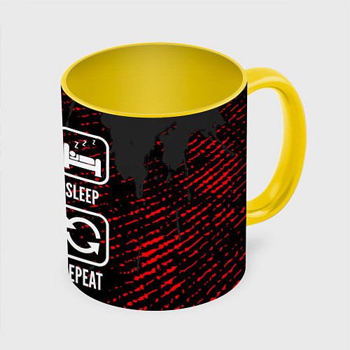 Кружка цветная Eat, Sleep, Mass Effect, Repeat / 3D-Белый + желтый – фото 1